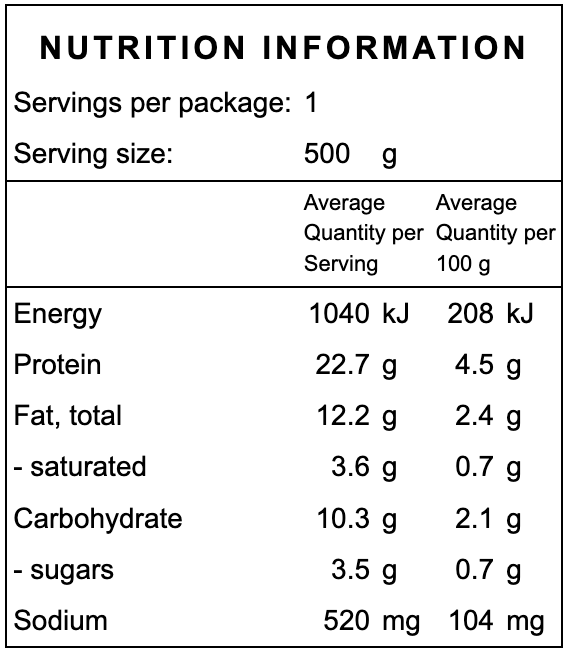 Chicken Noodle Soup Nutrition Label