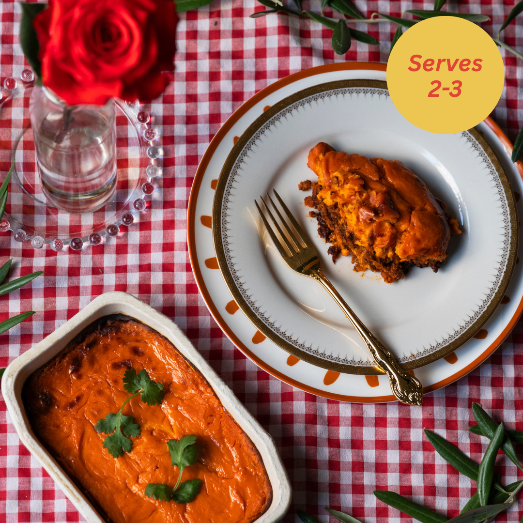 sweet potato shepherds pie grass fed beef organic ready made meal in sustainable packaging melbourne